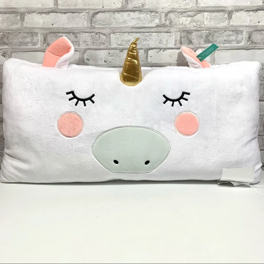 Pillowfort Kids 26x13 White Pink Golden Unicorn Body Rectangular Throw Pillow